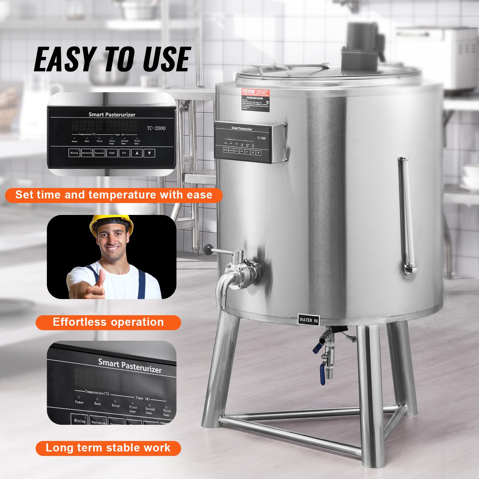 VEVOR Milk Pasteurizer 100L, Commercial Milk Pasteurization Machine, Food Grade 304 Stainless Steel, Professional Pasteurization with Time and Temperature Control, for Milk Juice Yogurt Sterilization