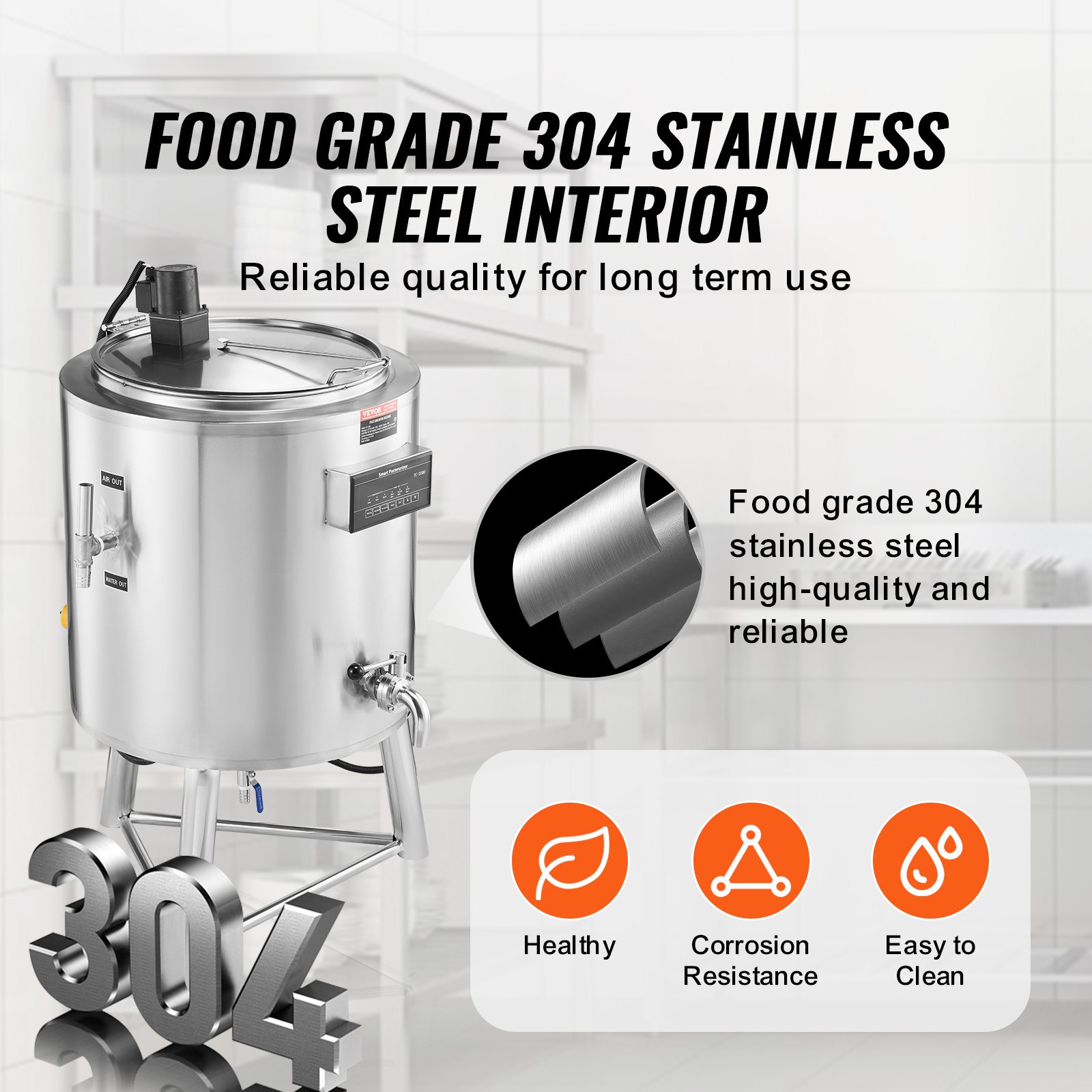 VEVOR Milk Pasteurizer 100L, Commercial Milk Pasteurization Machine, Food Grade 304 Stainless Steel, Professional Pasteurization with Time and Temperature Control, for Milk Juice Yogurt Sterilization
