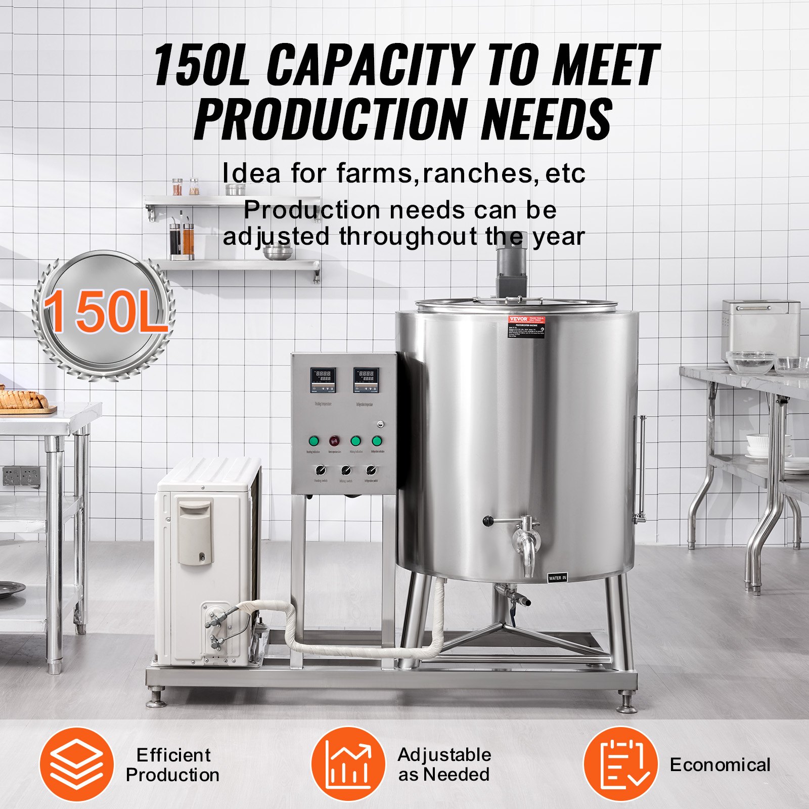 VEVOR Milk Pasteurizer 150L, Commercial Milk Pasteurization Machine, Food Grade 304 Stainless Steel, Professional Pasteurization with Time and Temperature Control, for Milk Juice Yogurt Sterilization