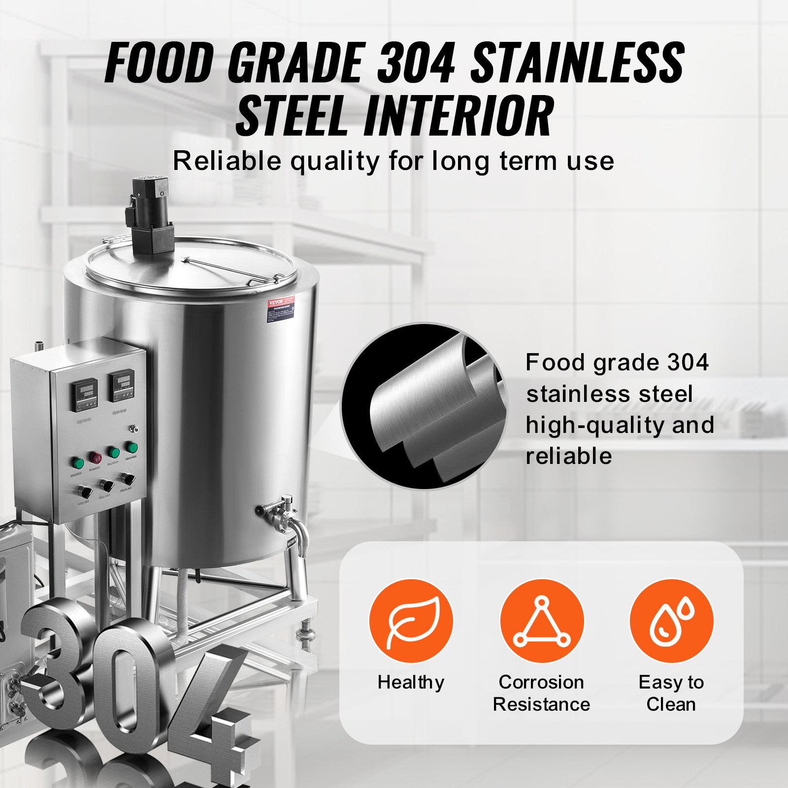VEVOR Milk Pasteurizer 150L, Commercial Milk Pasteurization Machine, Food Grade 304 Stainless Steel, Professional Pasteurization with Time and Temperature Control, for Milk Juice Yogurt Sterilization