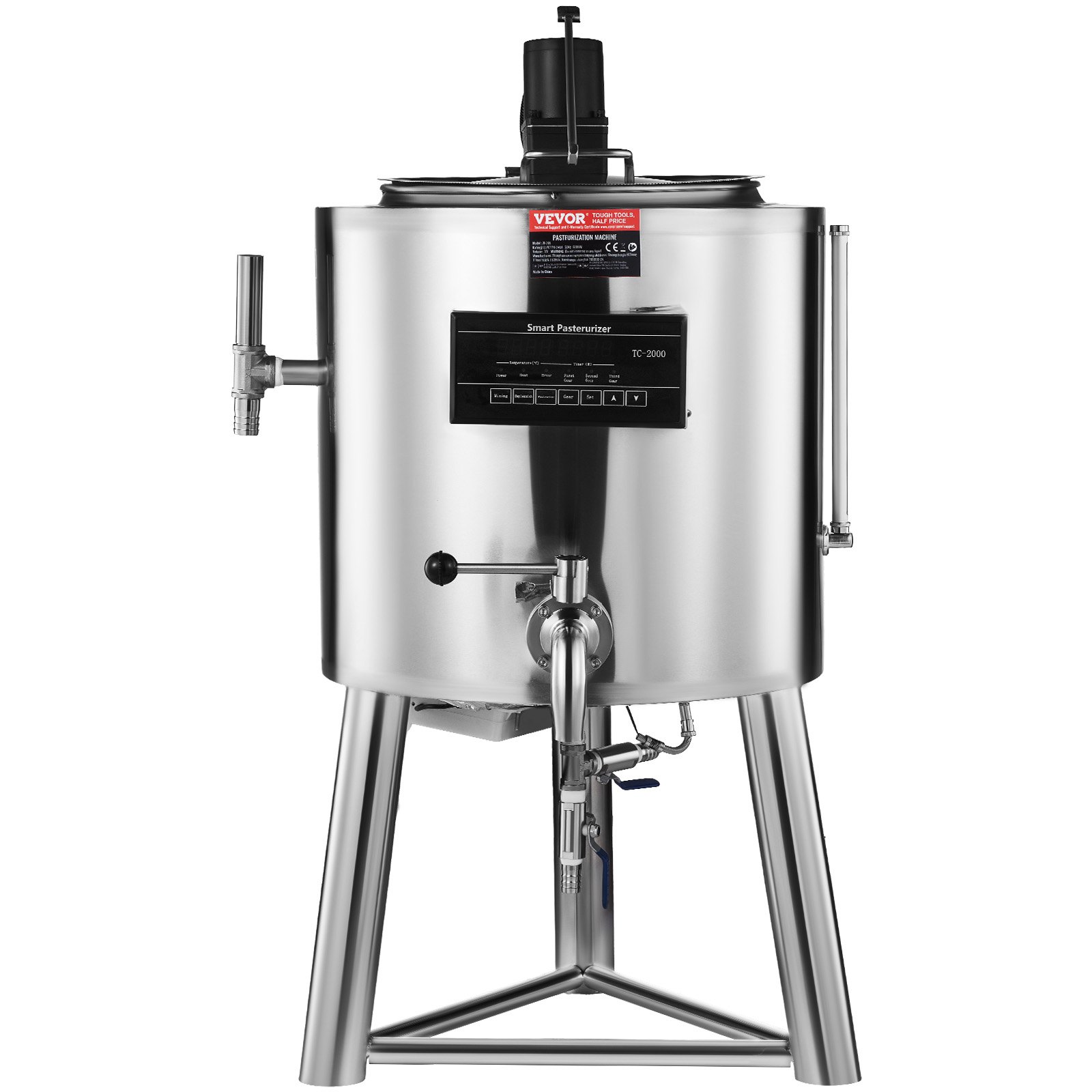 VEVOR Milk Pasteurizer 30L, Commercial Milk Pasteurization Machine, Food Grade 304 Stainless Steel, Professional Pasteurization with Time and Temperature Control, for Milk Juice Yogurt Sterilization