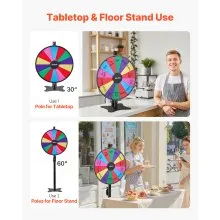 VEVOR 24 in Spinning Prize Wheel, 14 Slots Spinning Wheel with Stand, Adjustable Height Win Fortune Roulette with a Dry Erase and 2 Markers, 6 Colors, Easy Assembly, for Party Pub Trade Show Carnival