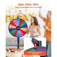 VEVOR 24 in Spinning Prize Wheel, 14 Slots Spinning Wheel with Stand, Adjustable Height Win Fortune Roulette with a Dry Erase and 2 Markers, 6 Colors, Easy Assembly, for Party Pub Trade Show Carnival