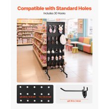 Pegboard Display Stand with 30 Hooks Pegboard Panels Display with Wheels Black