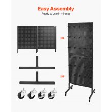 Pegboard Display Stand with 30 Hooks Pegboard Panels Display with Wheels Black