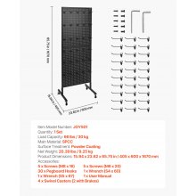 Pegboard Display Stand with 30 Hooks Pegboard Panels Display with Wheels Black