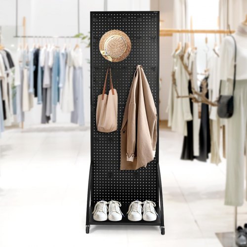 Peg Board Display Stand with Wheels, Metal Peg Board with 30 Hooks, Pegboard Display Rack with T-Base, for Supermarket Warehouse Garage Retail Stores(100x100cm/39x39in