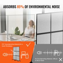 VEVOR Acoustic Room Divider 72" x 66" Office Partition Panel 2 Pack, Office Dividers Partition Wall Polyester & 45 Steel Cubicle Wall Reduce Noise and Visual Distractions, Light Gray