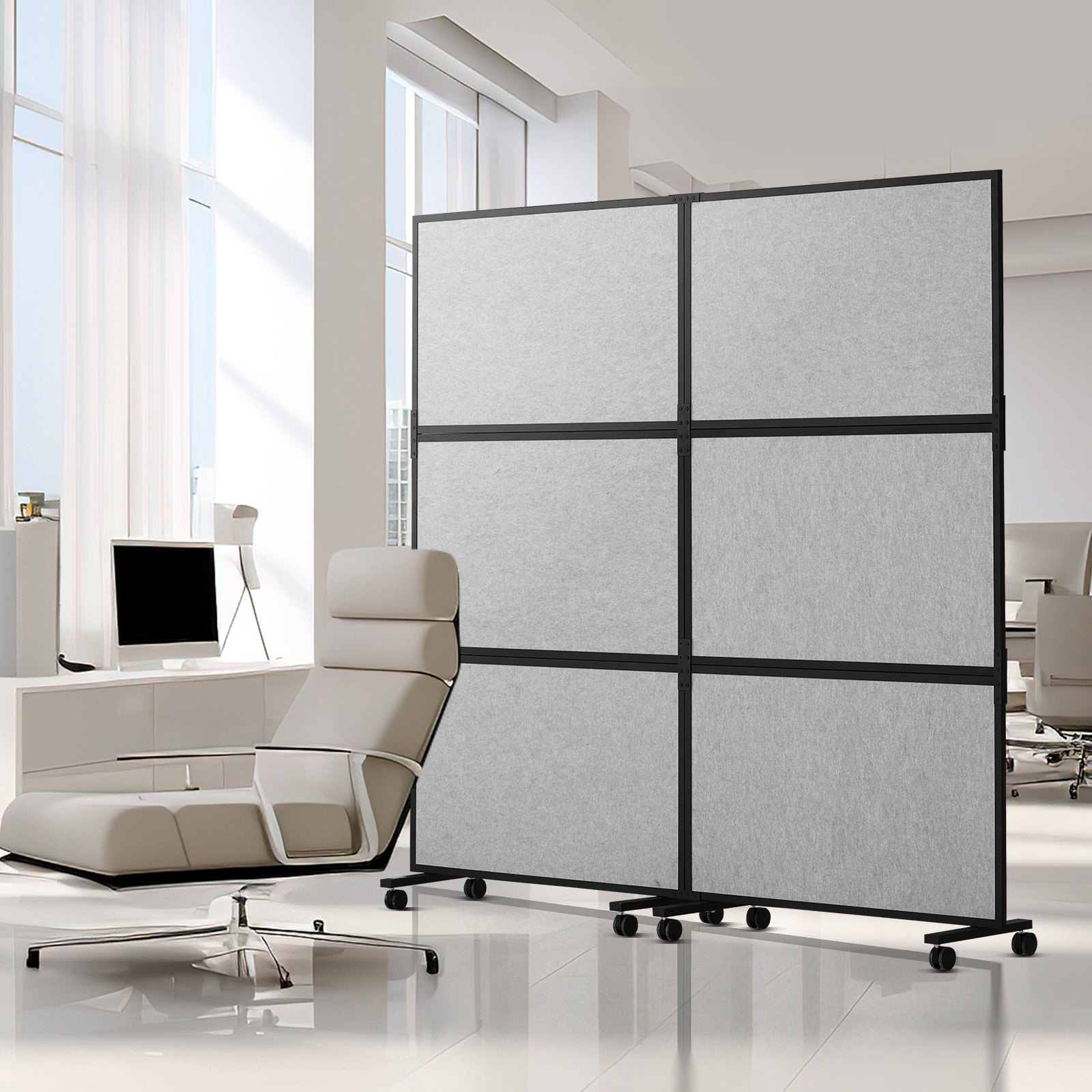 VEVOR Office Divider, 2 Panel Office Partition, Freestanding Office Divider Wall Partition & Privacy Divider Reduce Noise and Room Separation, Light Grey