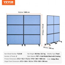 VEVOR Acoustic Room Divider 72" x 66" Office Partition Panel 2 Pack, Office Dividers Partition Wall Polyester & 45 Steel Cubicle Wall Reduce Noise and Visual Distractions, Blue