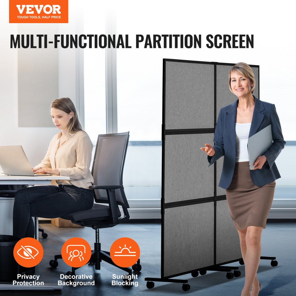 VEVOR Office Divider, 2 Panel Office Partition, Freestanding Office Divider Wall Partition & Privacy Divider Reduce Noise and Room Separation, Dark Grey