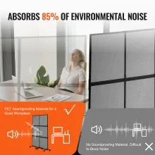 VEVOR Office Divider, 2 Panel Office Partition, Freestanding Office Divider Wall Partition & Privacy Divider Reduce Noise and Room Separation, Dark Grey