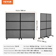 VEVOR Office Divider, 2 Panel Office Partition, Freestanding Office Divider Wall Partition & Privacy Divider Reduce Noise and Room Separation, Dark Grey