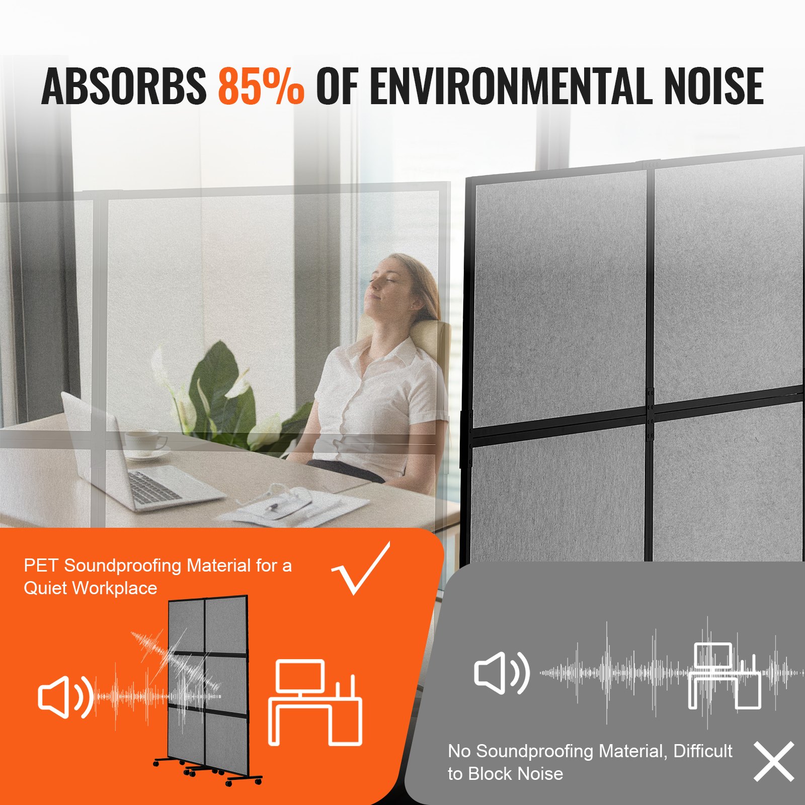 VEVOR Office Divider, 2 Panel Office Partition, Freestanding Office Divider Wall Partition & Privacy Divider Reduce Noise and Room Separation, Dark Grey