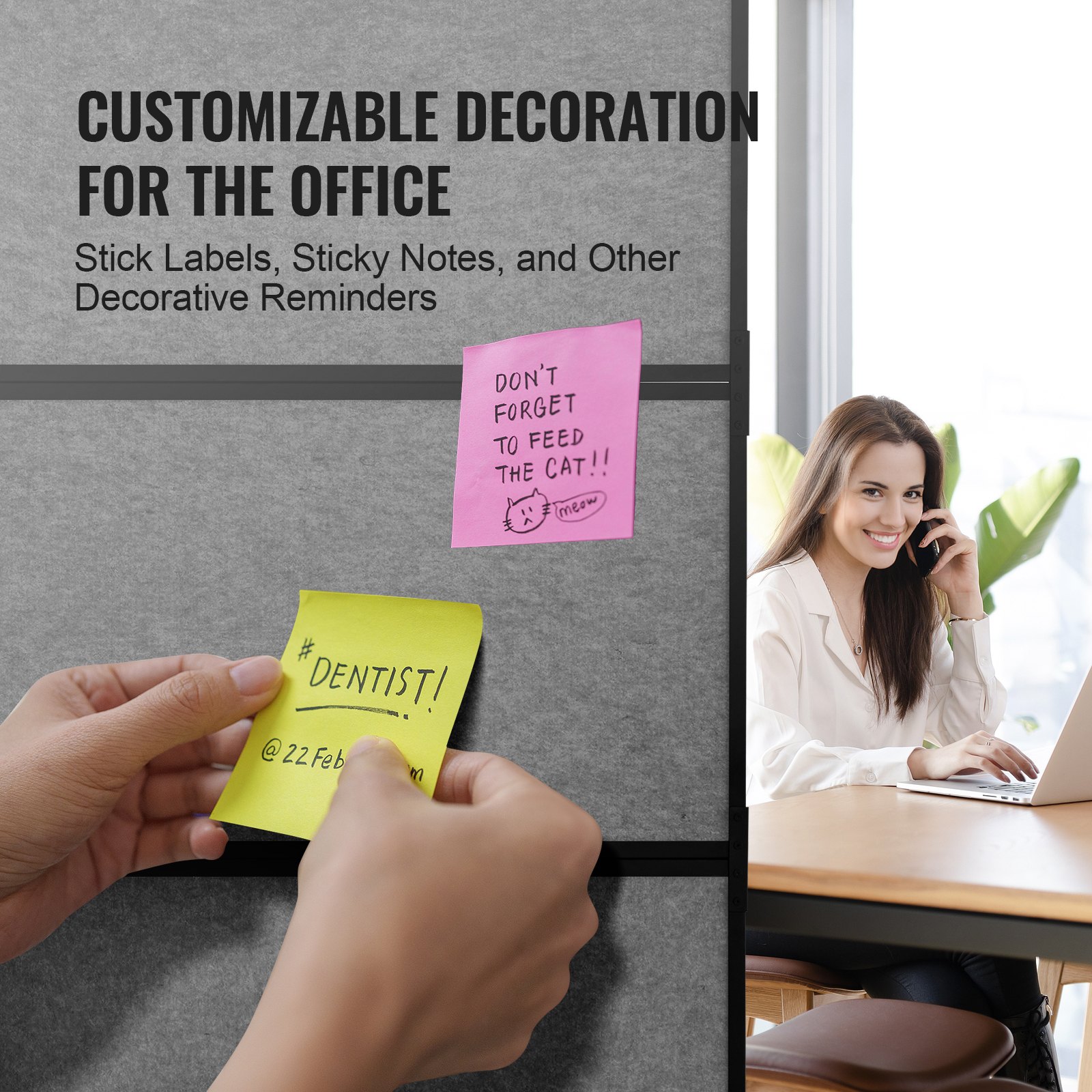 VEVOR Office Divider, 2 Panel Office Partition, Freestanding Office Divider Wall Partition & Privacy Divider Reduce Noise and Room Separation, Dark Grey