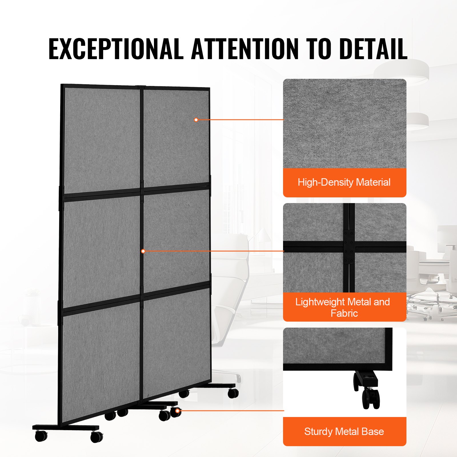 VEVOR Office Divider, 2 Panel Office Partition, Freestanding Office Divider Wall Partition & Privacy Divider Reduce Noise and Room Separation, Dark Grey