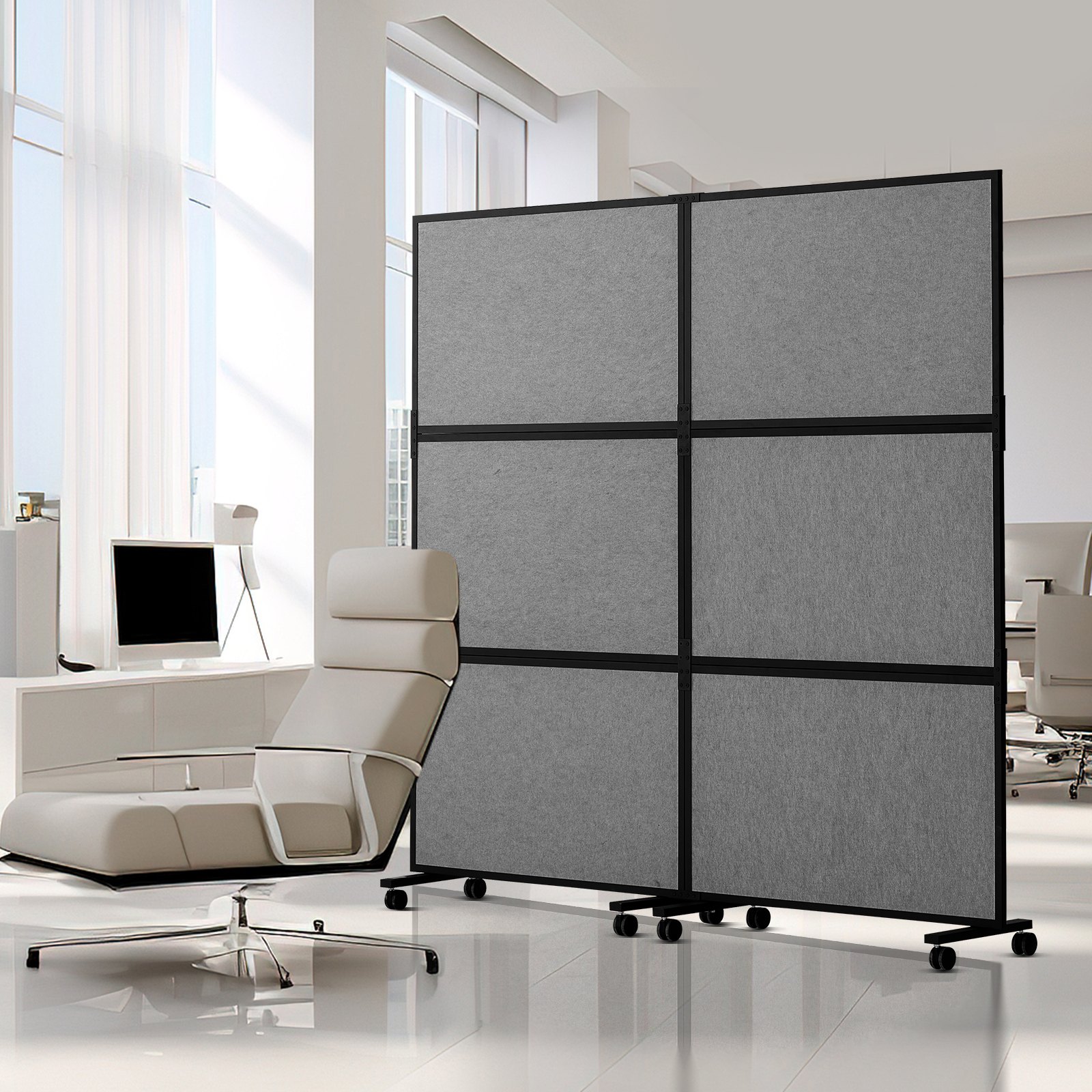 VEVOR Office Divider, 2 Panel Office Partition, Freestanding Office Divider Wall Partition & Privacy Divider Reduce Noise and Room Separation, Dark Grey
