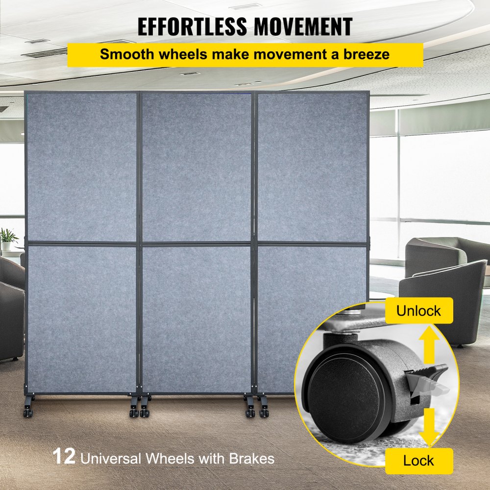 VEVOR Acoustic Room Divider 72\" x 66\" Office Partition Panel 3 Pack Office Divider Wall Light Gray Office Dividers Partition Wall Polyester & 45 Steel Cubicle Wall Reduce Noise and Visual Distractio