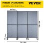 VEVOR Acoustic Room Divider Office Partition Panel 183x168 cm 3 Pack Light Gray
