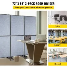 VEVOR Acoustic Room Divider 72\" x 66\" Office Partition Panel 3 Pack Office Divider Wall Light Gray Office Dividers Partition Wall Polyester & 45 Steel Cubicle Wall Reduce Noise and Visual Distractio