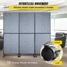 VEVOR Acoustic Room Divider 72\" x 66\" Office Partition Panel 3 Pack Office Divider Wall Light Gray Office Dividers Partition Wall Polyester & 45 Steel Cubicle Wall Reduce Noise and Visual Distractio