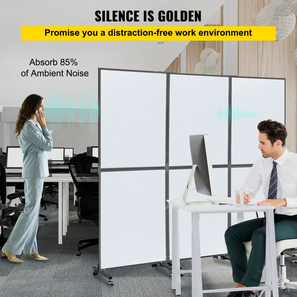 VEVOR Acoustic Room Divider 72\" x 66\" Office Partition Panel 3 Pack Office Divider Wall Cool Gray Office Dividers Partition Wall Polyester & 45 Steel Cubicle Wall Reduce Noise and Visual Distraction