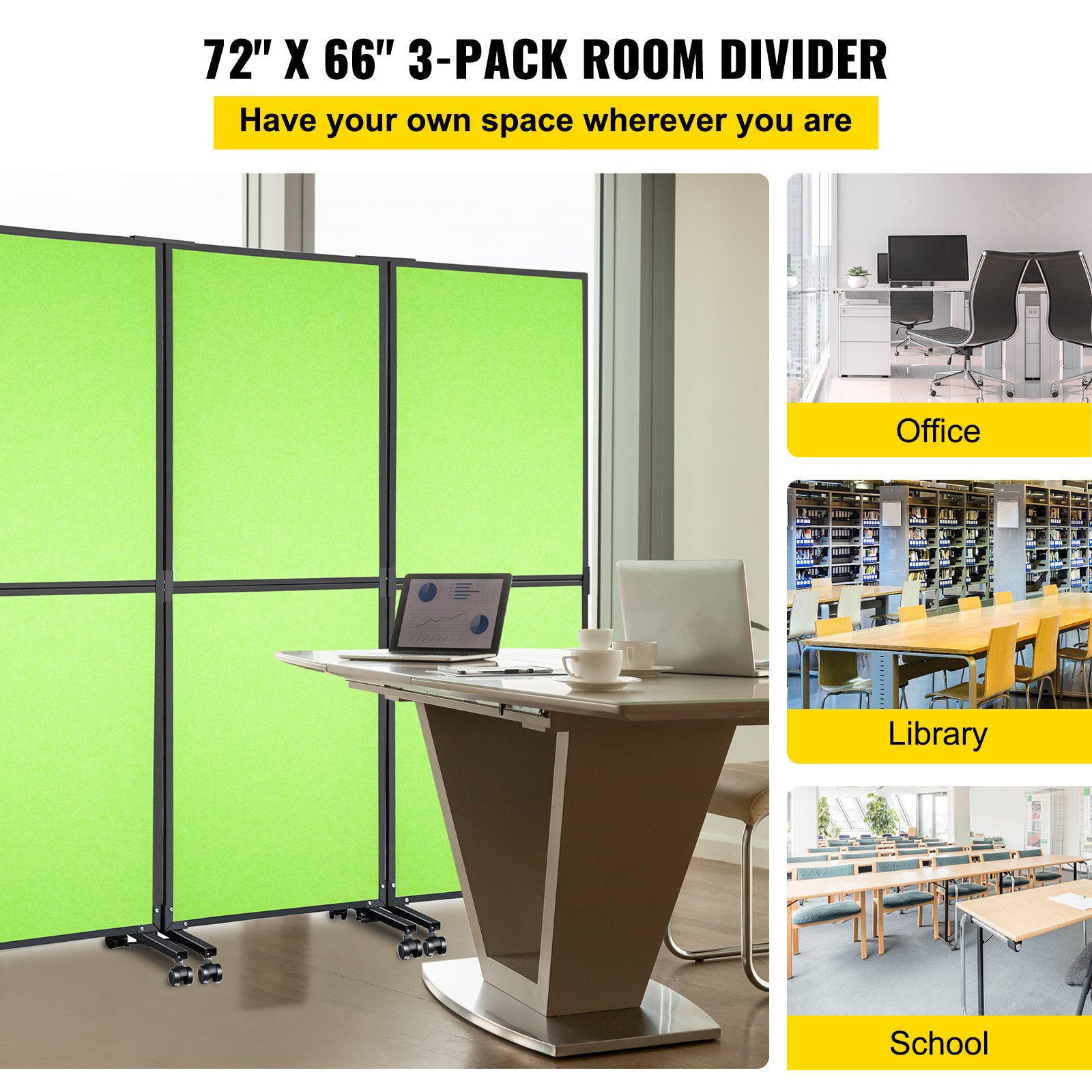 VEVOR Acoustic Room Divider Office Partition Panel 72" x 66" 3 Pack in Tea Green