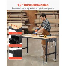 VEVOR 60" Workbench on Wheels Adjustable Height Table with Power Outlet & Pegboard