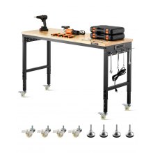 VEVOR 60" Workbench on Wheels Adjustable Height Table with Power Outlet & Pegboard