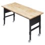 VEVOR 1524 mm Adjustable Workbench, 680 kg Load Capacity, Garage Workbench with Drawer, Power Outlet, Wheels, and Pegboard, Heavy Duty Oak Wood Top Work Table for Garage, Workshop, Office, and Home