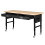 VEVOR 1524 mm Adjustable Workbench, 680 kg Load Capacity, Garage Workbench with Drawer, Power Outlet, Wheels, and Pegboard, Heavy Duty Oak Wood Top Work Table for Garage, Workshop, Office, and Home