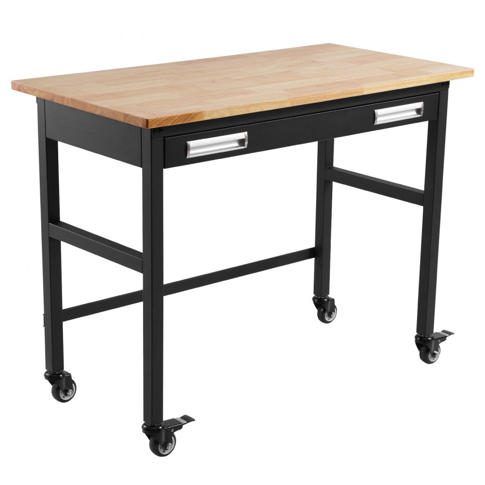 VEVOR 122 x 62cm Workbench on Wheels Wood Top Table with Drawer Organizer 680 kg