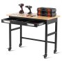 VEVOR 48" Workbench on Wheels Wood Top Work Table with Drawer Organizer 1500 lbs