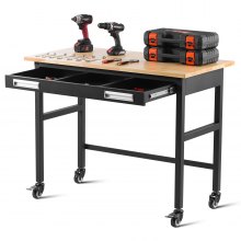 VEVOR 1220 mm Workbench on Wheels Wood Top Table with Drawer Organizer 680 kg