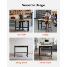 VEVOR 48" Workbench on Wheels Wood Top Work Table with Drawer Organizer 1500 lbs