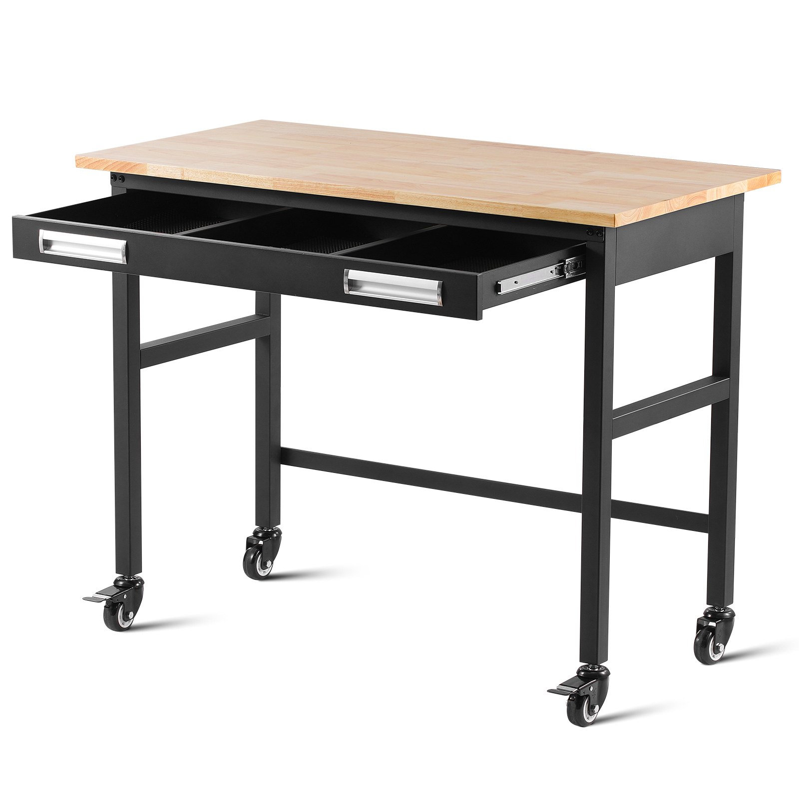 VEVOR 122 x 62cm Workbench on Wheels Wood Top Table with Drawer Organizer 680 kg