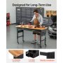 VEVOR 60-inch Adjustable Workbench, 1500 lbs Load Capacity, Garage Workbench with Drawer, Power Outlet, Wheels, and Pegboard, Heavy Duty Oak Wood Top Work Table for Garage, Workshop, Office, and Home