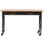 Banco de trabajo ajustable VEVOR de 60 pulgadas, capacidad de carga de 1500 lb, banco de trabajo para garaje con cajón, toma de corriente, ruedas y tablero perforado, mesa de trabajo resistente con cubierta de madera de roble para garaje, taller, oficina y hogar.