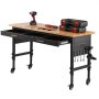 Banco de trabajo ajustable VEVOR de 60 pulgadas, capacidad de carga de 1500 lb, banco de trabajo para garaje con cajón, toma de corriente, ruedas y tablero perforado, mesa de trabajo resistente con cubierta de madera de roble para garaje, taller, oficina y hogar.