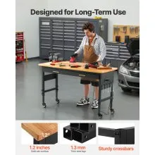 VEVOR 60" Workbench on Wheels Adjustable Height Table with Power Outlet & Drawer