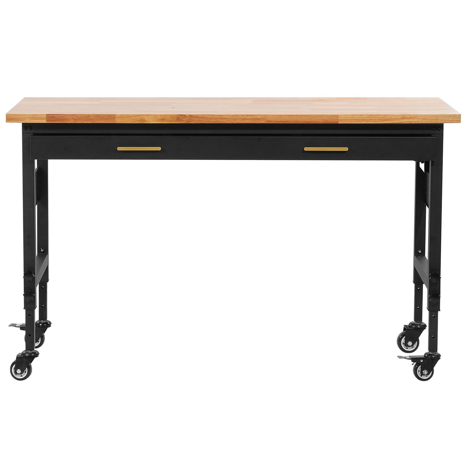VEVOR 60-inch Adjustable Workbench, 1500 lbs Load Capacity, Garage Workbench with Drawer, Power Outlet, Wheels, and Pegboard, Heavy Duty Oak Wood Top Work Table for Garage, Workshop, Office, and Home