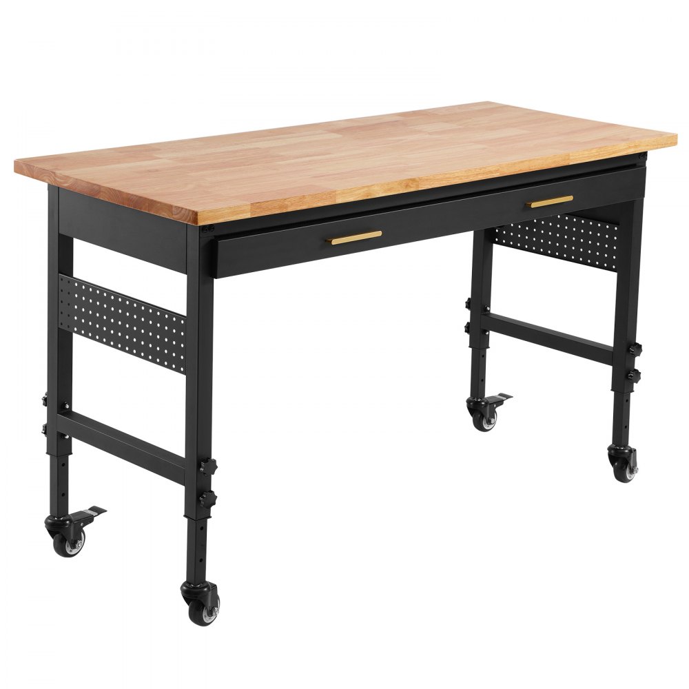 VEVOR 152 x 61cm Workbench on Wheels Adjustable Height Table Power Outlet & Drawer