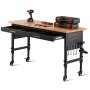 VEVOR 1524 mm Workbench on Wheels Adjustable Height Table Power Outlet & Drawer