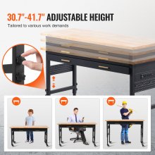 VEVOR 152 x 61cm Workbench on Wheels Adjustable Height Table Power Outlet & Drawer