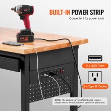 VEVOR 1524 mm Workbench on Wheels Adjustable Height Table Power Outlet & Drawer