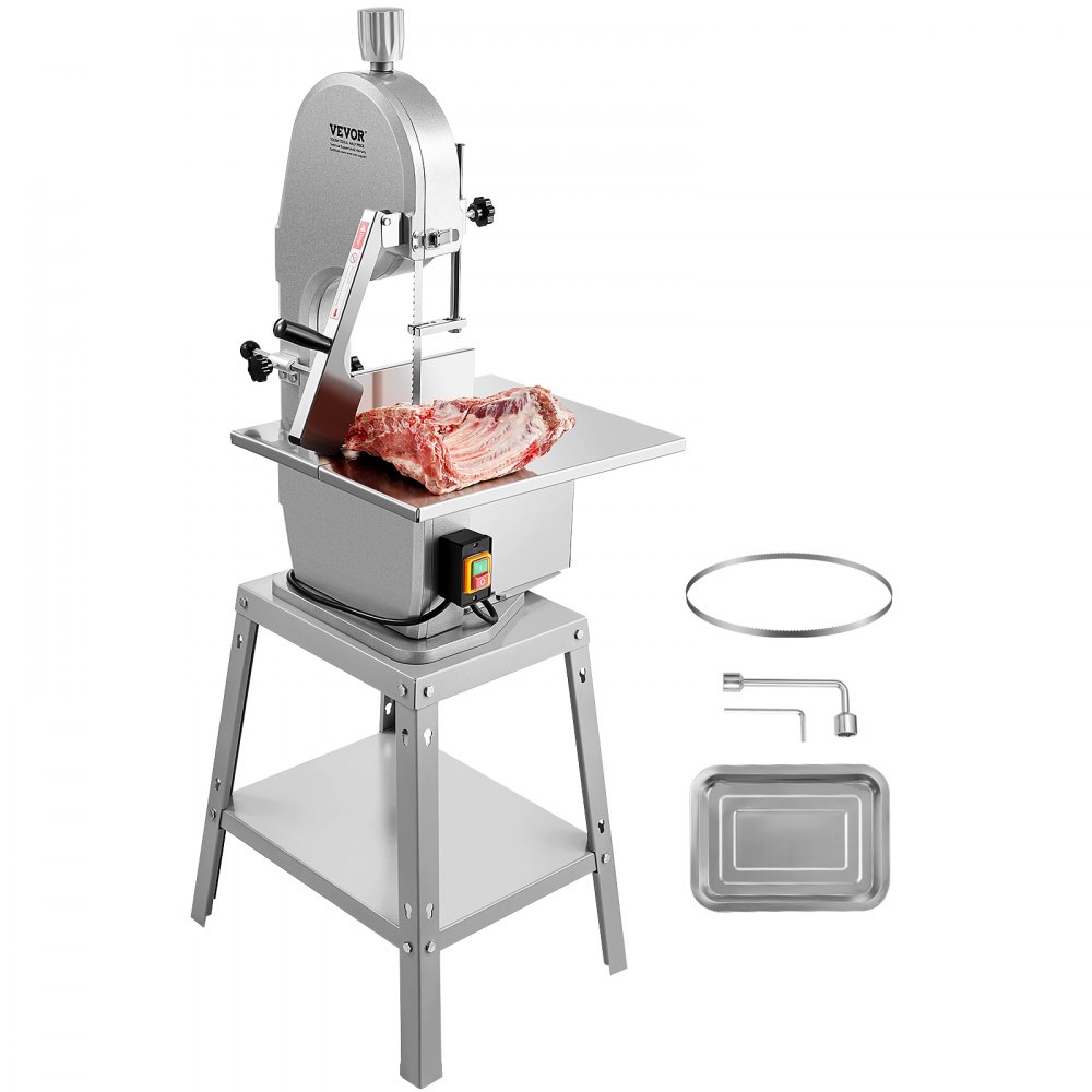VEVOR Electric Meat Saw, 1800W Stainless Vertical Cutter, 19.1"x15" Workbench, 7.09" Cutting Thickness, Includes 5 Blades for Slicing Frozen Meat, Pork, Beef, and Ribs