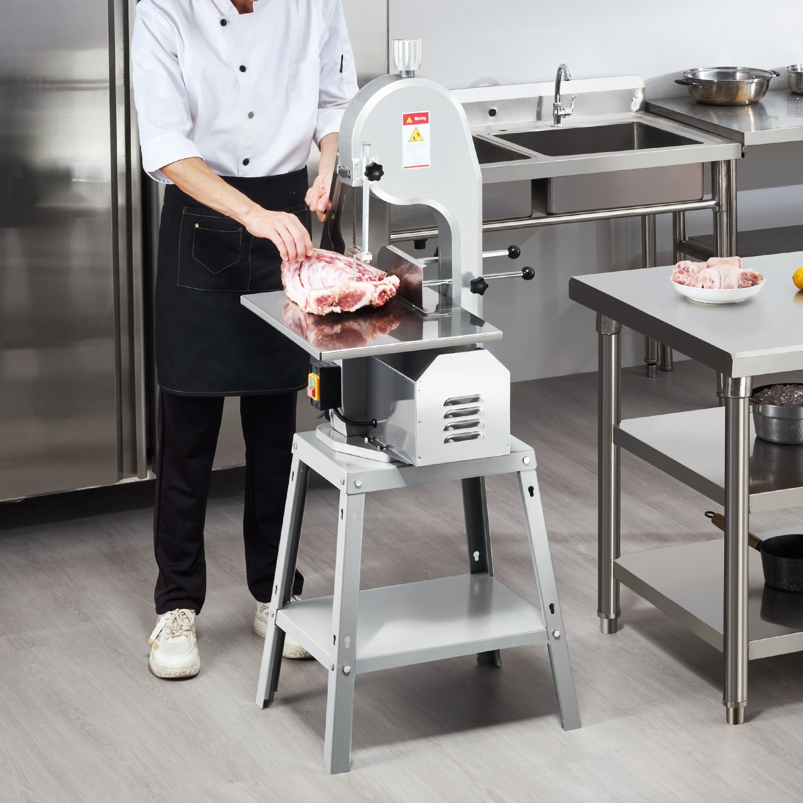 VEVOR Electric Meat Saw, 1800W Stainless Vertical Cutter, 19.1"x15" Workbench, 7.09" Cutting Thickness, Includes 5 Blades for Slicing Frozen Meat, Pork, Beef, and Ribs