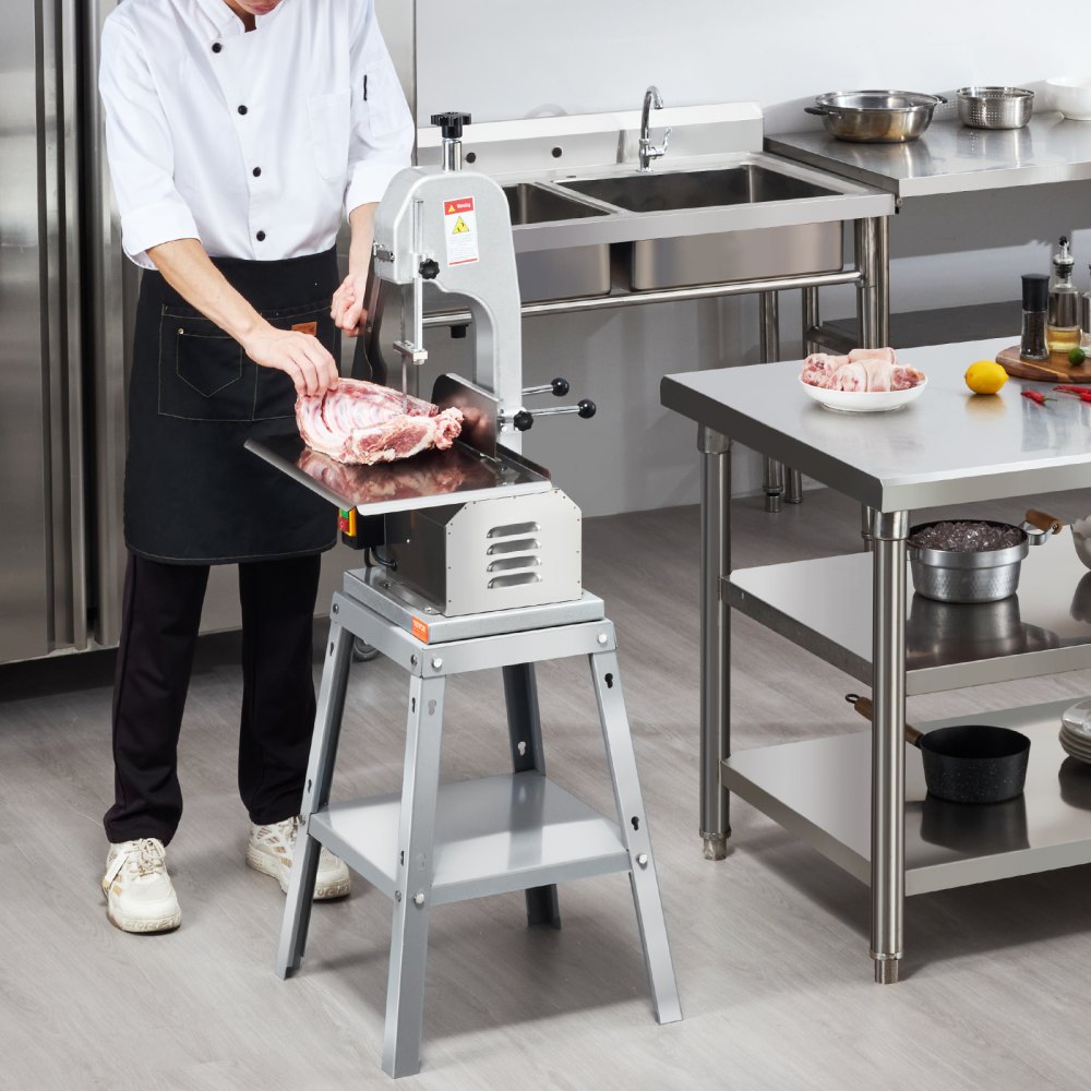 VEVOR Electric Meat Saw, 850W Stainless Vertical Cutter, 19.1"x15" Workbench, 7.09" Cutting Thickness, Includes 5 Blades for Slicing Frozen Meat, Pork, Beef, and Ribs