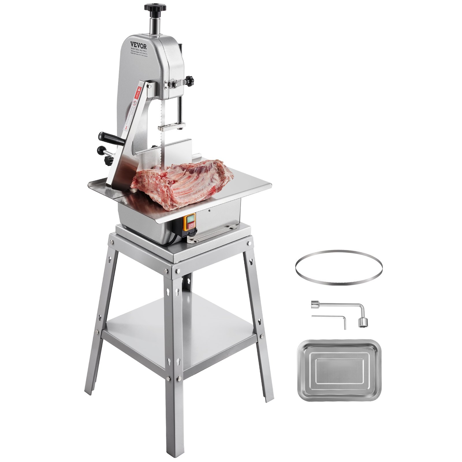 VEVOR Electric Meat Saw, 850W Stainless Vertical Cutter, 19.1"x15" Workbench, 7.09" Cutting Thickness, Includes 5 Blades for Slicing Frozen Meat, Pork, Beef, and Ribs