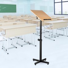 Pódiový stojan VEVOR, výškově nastavitelný stolek na notebook, přenosný prezentační stojan pro třídu, kancelář, kostel, naklápěcí pracovní plocha se zarážkou okraje, dub